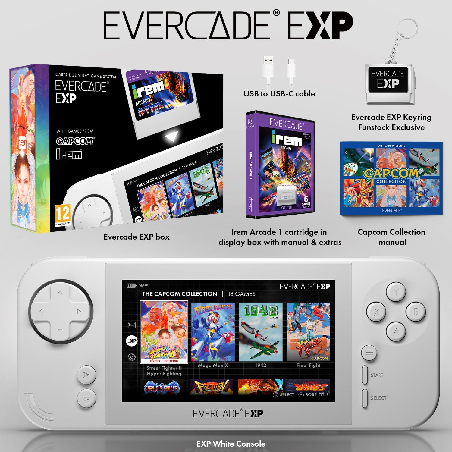 Evercade EXP White Edition with Exclusive Keyring